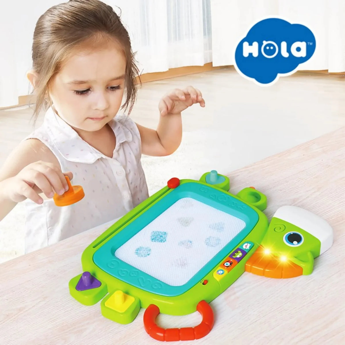 Hola Magnetic Drawing Board with Lights, Music & Shape Stampers | Kids 2 Years+