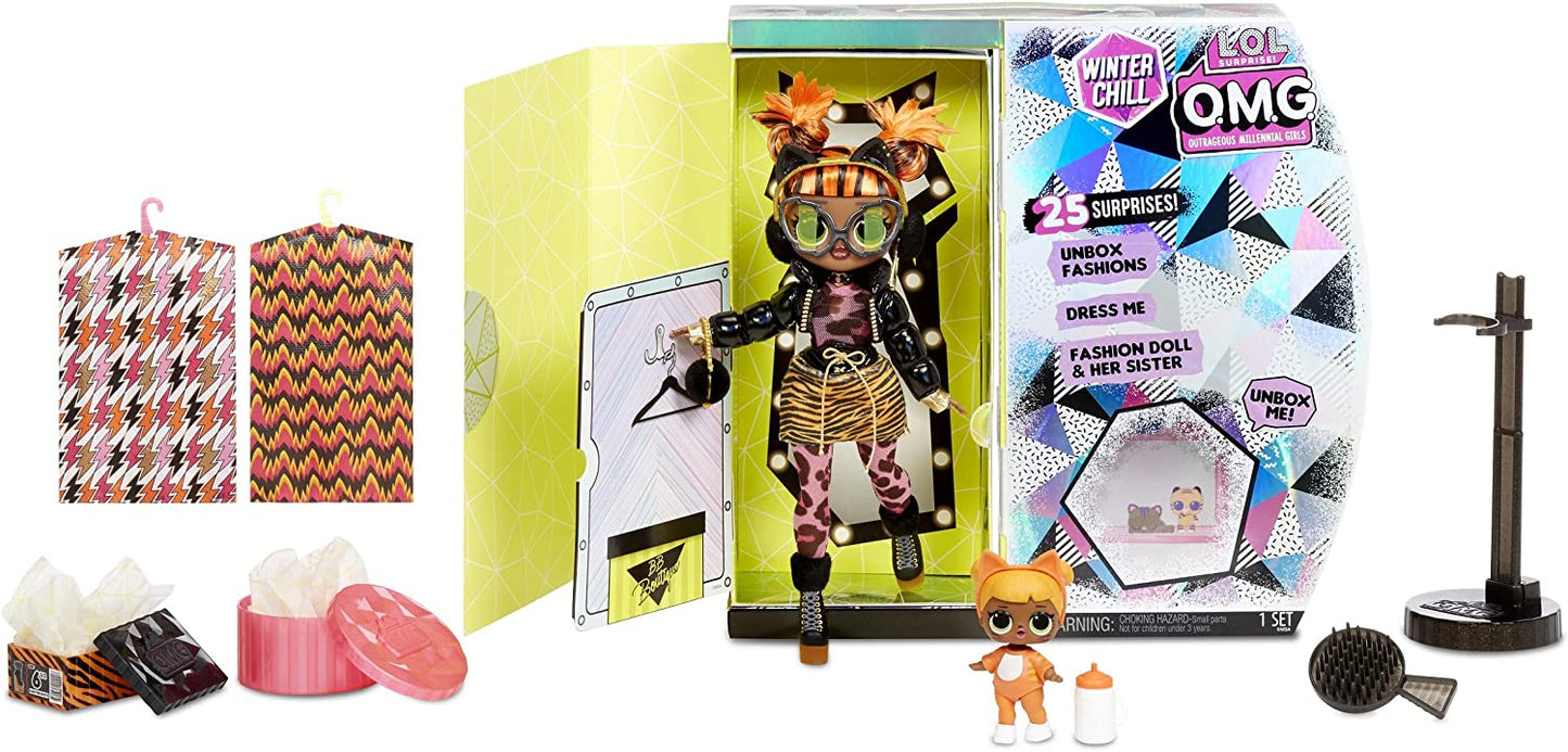 L.O.L. Surprise! O.M.G. Winter Chill Missy Meow Fashion Doll & Baby Cat Doll with 25 Surprises