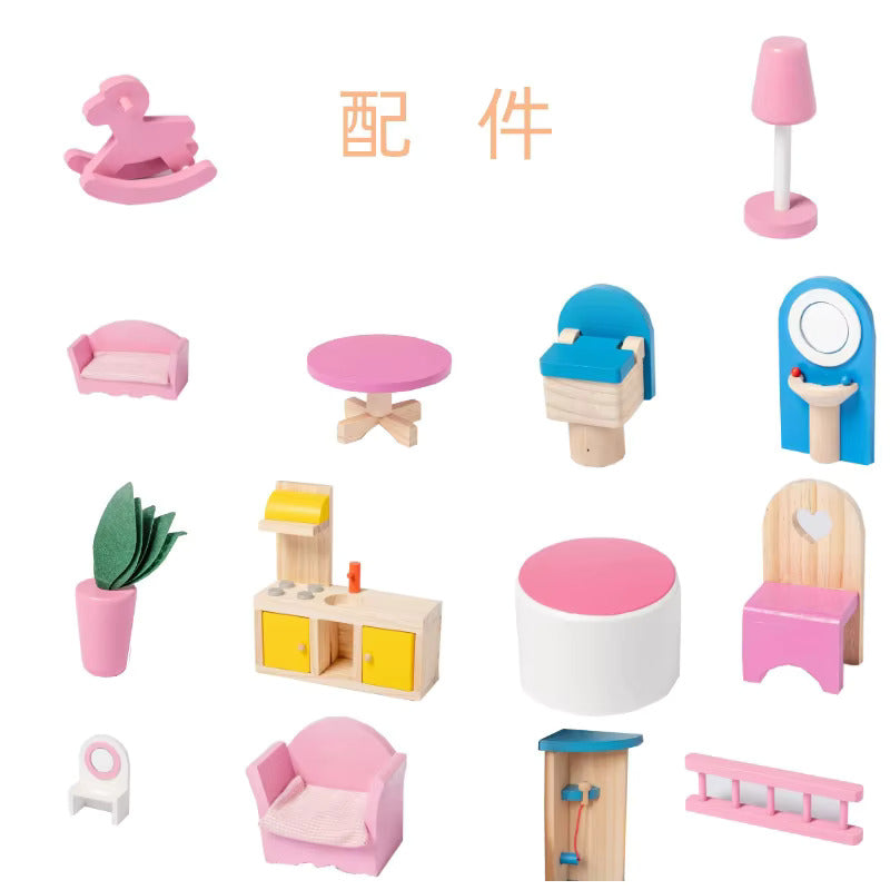 Big Wooden 3-Story Doll House Playset with Furniture & Accessories