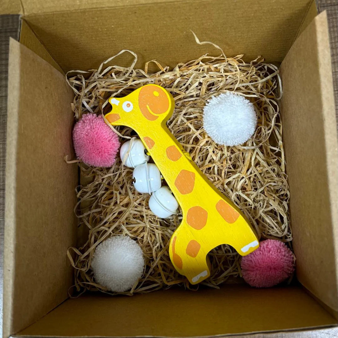Bell Giraffe| Kids small toys| Made of Rubber wood | Made in Thailand
