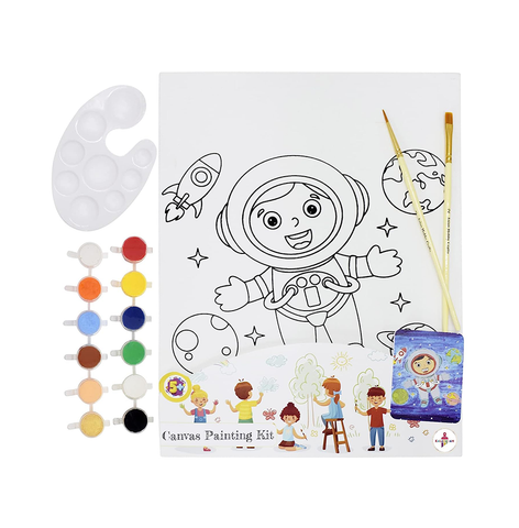 Kalakaram Canvas Painting Kit with Printed Canvas Board, Paints and Brushes (Space Boy)