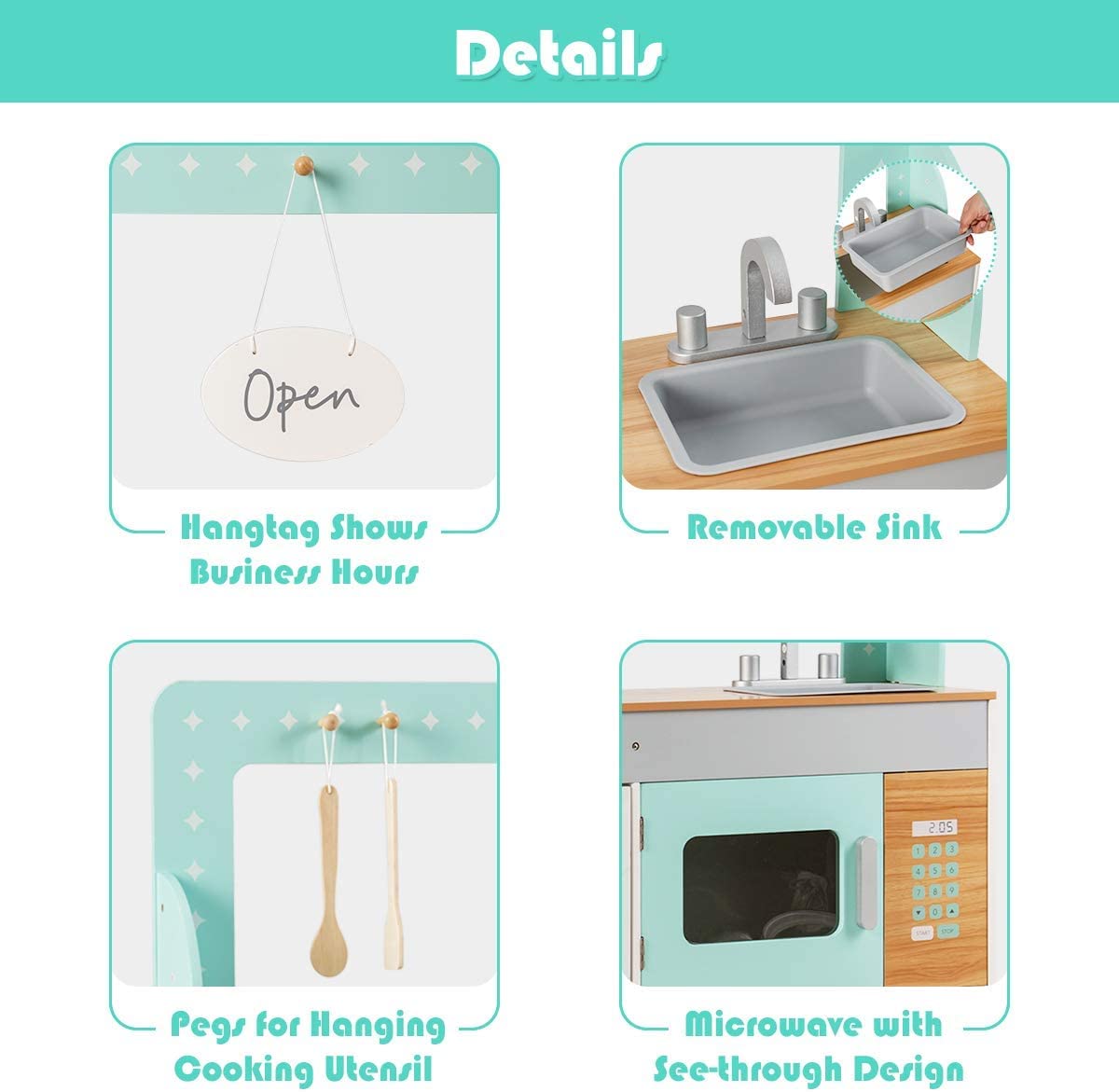 Toys Uncle 2 in 1 Kids Play Kitchen and Restaurant, Double Sided Wooden Pretend Cooking Playset