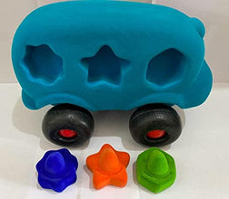 RUBBABU Shape Sorter Bus Blue Made by Natural Rubber Safe & Soft Toy for Kids, Baby,Girl, Boy & Toddlers (H-14CM)