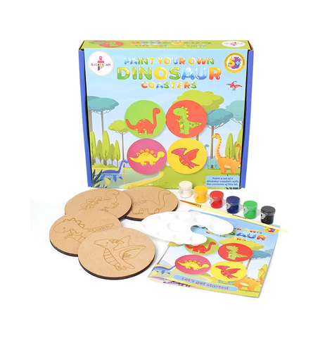 Kalakaram Paint Your Own Dinosaur Coaster DIY Kit for Kids, Fun & Educational Paint Activity for Kids, Hobby and Craft Kit, for Age 5 Years and Above, DIY Kits for Kids, Pre-School Painting Kit