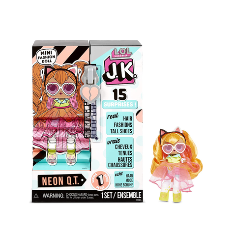 L.O.L. Surprise! JK Neon Q.T. Mini Fashion Doll with 15 Surprises Including Dress Up Doll Outfits, Exclusive Doll Accessories- Gifts for Girls and Mix Match Tosy for Kids