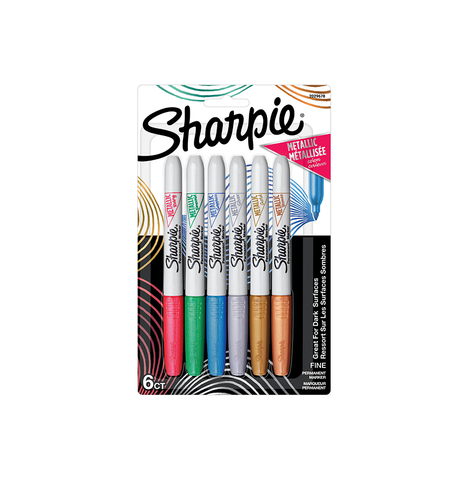 Sharpie Metallic Permanent Markers, Fine Point, Assorted Colors, 6-Count Permanent Marker (2029678), Pack of 1