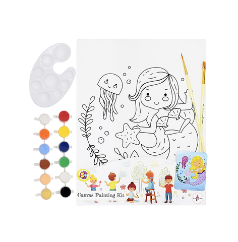 Kalakaram Canvas Painting Kit with Printed Canvas Board, Paints and Brushes (Little Mermaid)