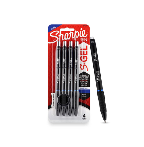 SHARPIE Blue Colour Gel Pen Set for Students| Water Proof ink for Smooth & Comfortable Writing Experience| Office Stationery | 0.5 MM |Pack of 4
