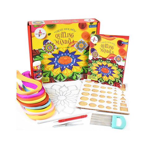 Kalakaram Mandala Quilling Kit Stripes and Tools, DIY Craft Kit for Kids and Adults, Birthday Gifts for Girls, With Pre-designed Canvas Board, DIY Paper Craft Kit, With 1200 Paper Stripes, Multi Color