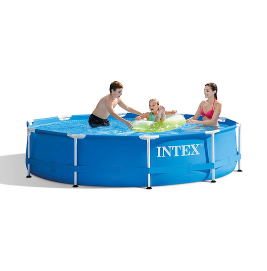 Intex 10 Foot x 30 Inch Round Metal Frame Backyard Above Ground Swimming Pool