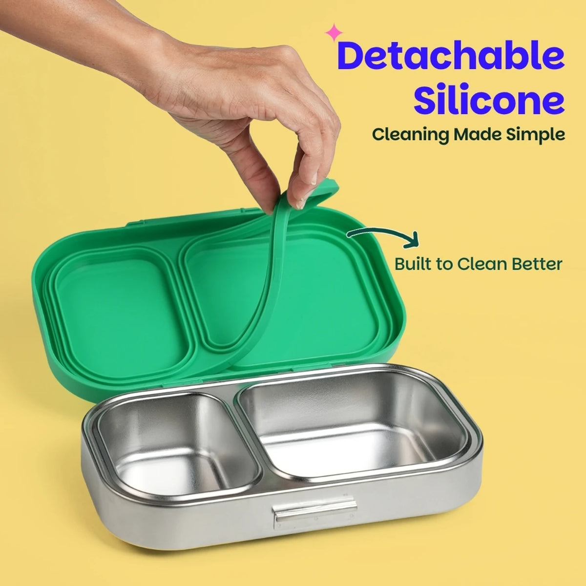 Basil Bento Ace 2C – 2 Compartment Stainless Steel Office Lunch Box, 750 ml | Green