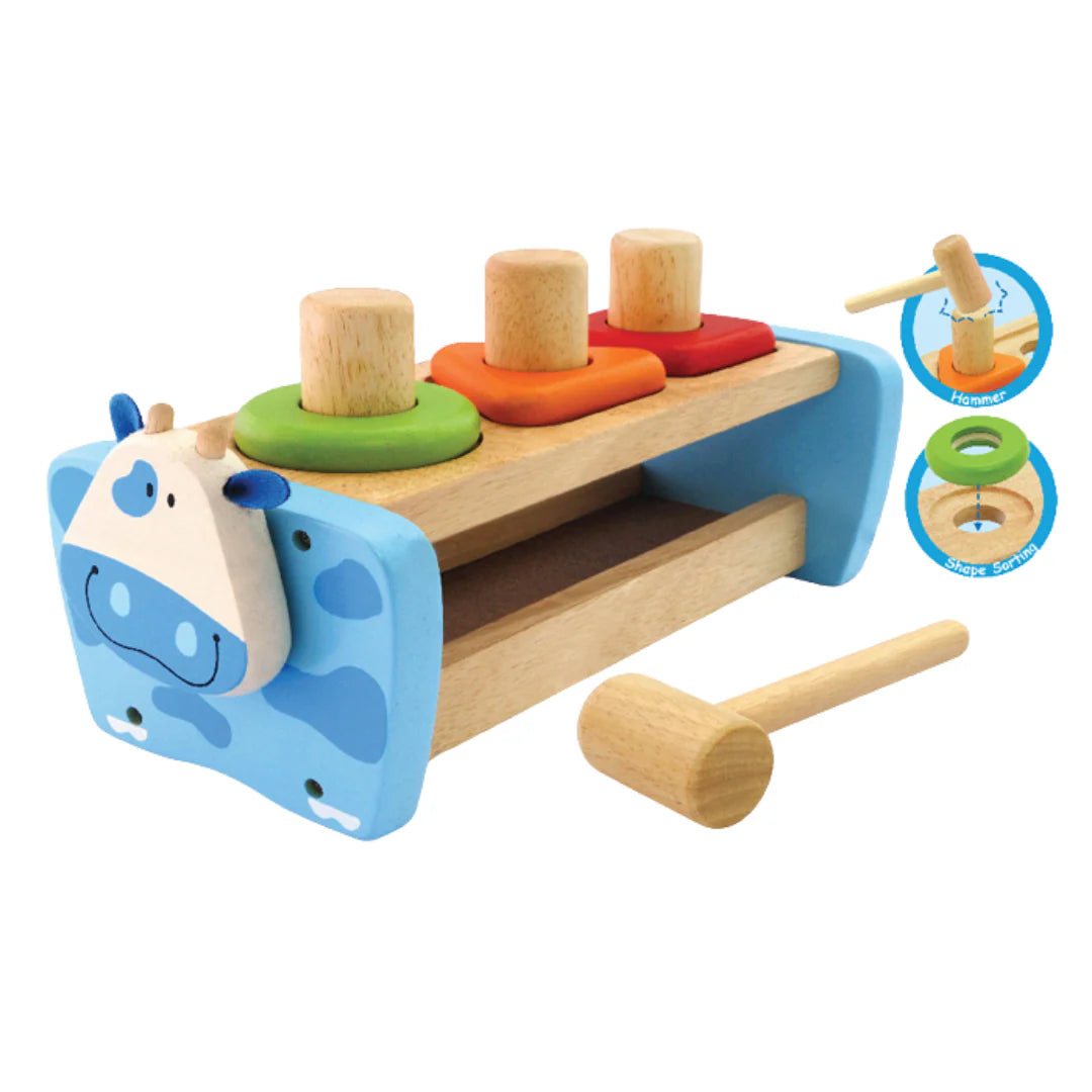 Cow Hammer and Peg Bench| Wooden Montessori toys