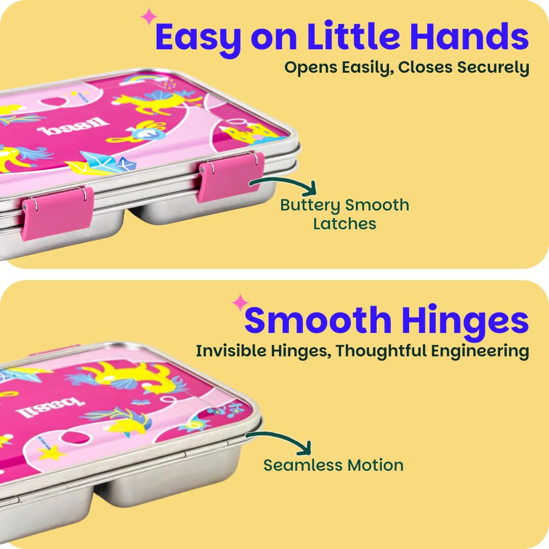 Basil Bento Neo Classic 2025 – 3 Compartment Stainless Steel Lunch Box, 1000 ml | Pixie Dash