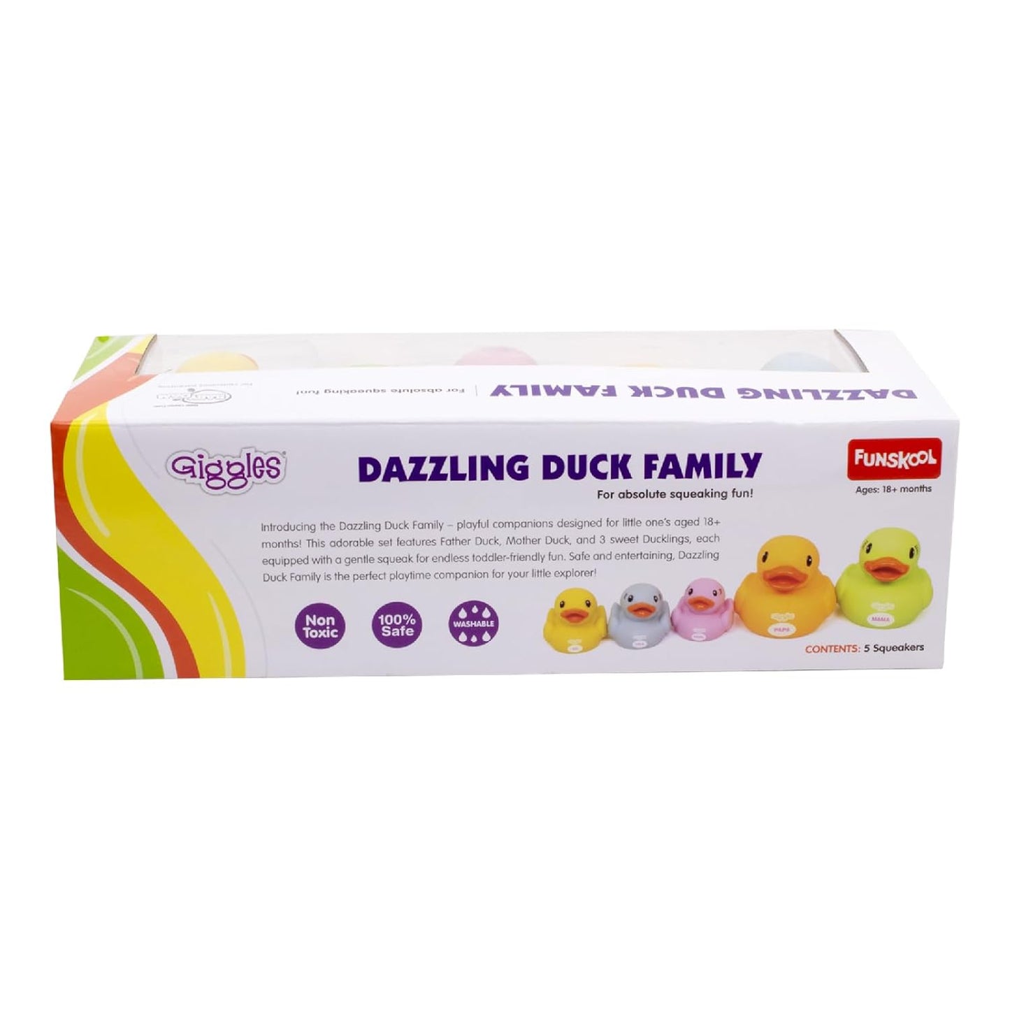 Giggles Dazzling Duck Family Squeakers , Multicolor Duck Squeakers,Ages : 6 Months (PACK OF 12)