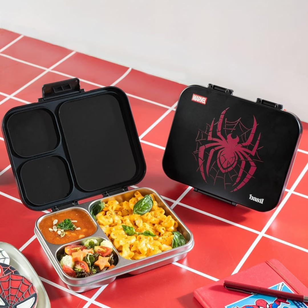 Basil Bento 3-Compartment Stainless Steel Lunch Box Easy-Open Leak-Resistant Tiffin