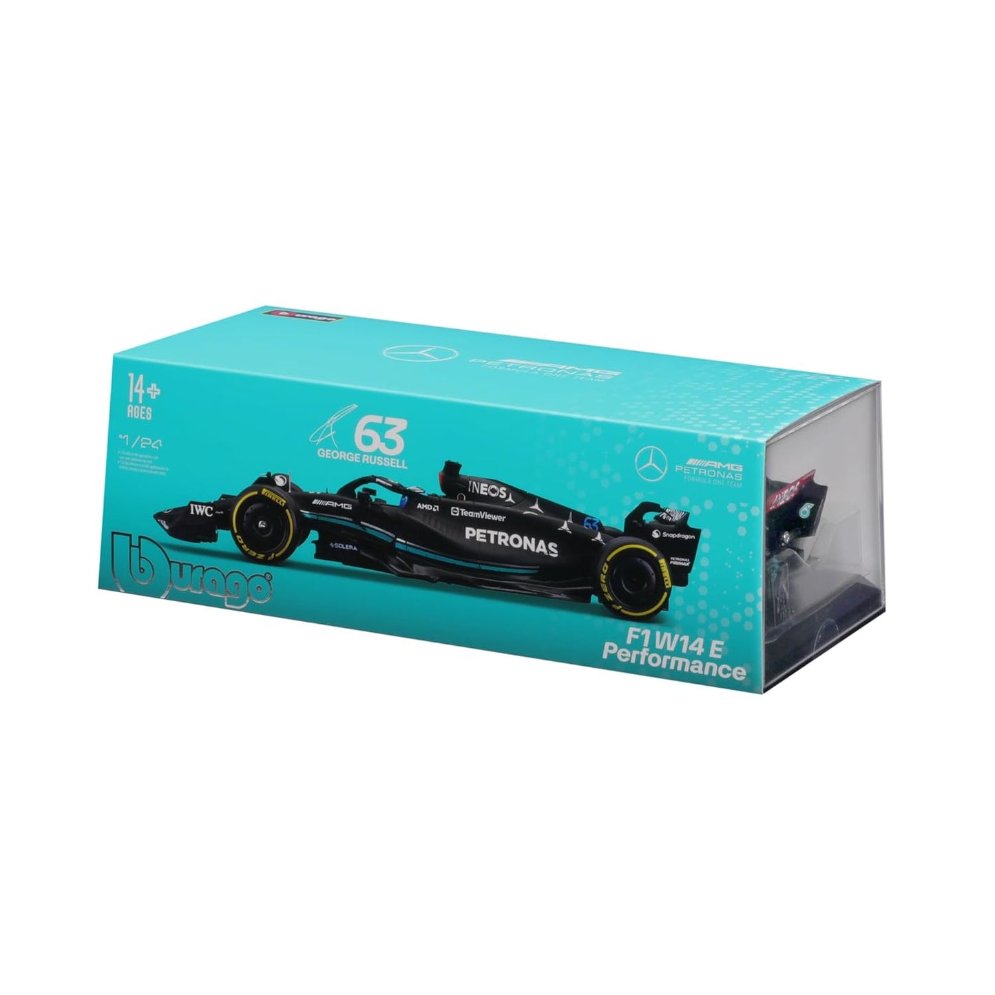 Bburago Formula Racing 2023 Mercedes W14 E Performance #63 George Russell 1:24 Scale Diecast Vehicle