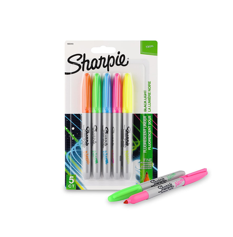 SHARPIE Neon Fine Tip Permanent Marker for Precise Writing |Suitable for Multipurpose Usage| Smudge Free | Office Stationery Items | Pack of 5