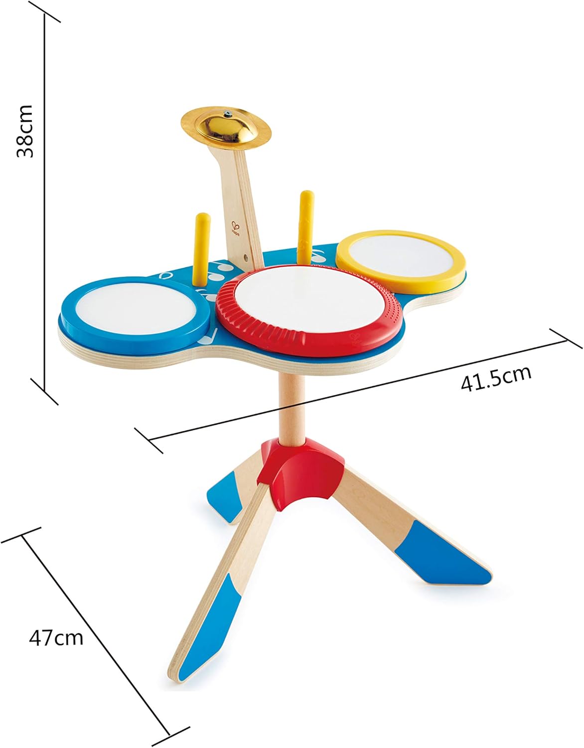 Hape Wooden Drum and Cymbal Set for Kids with Stand & Drumsticks – Musical Toy for Early Learning & Rhythm Development
