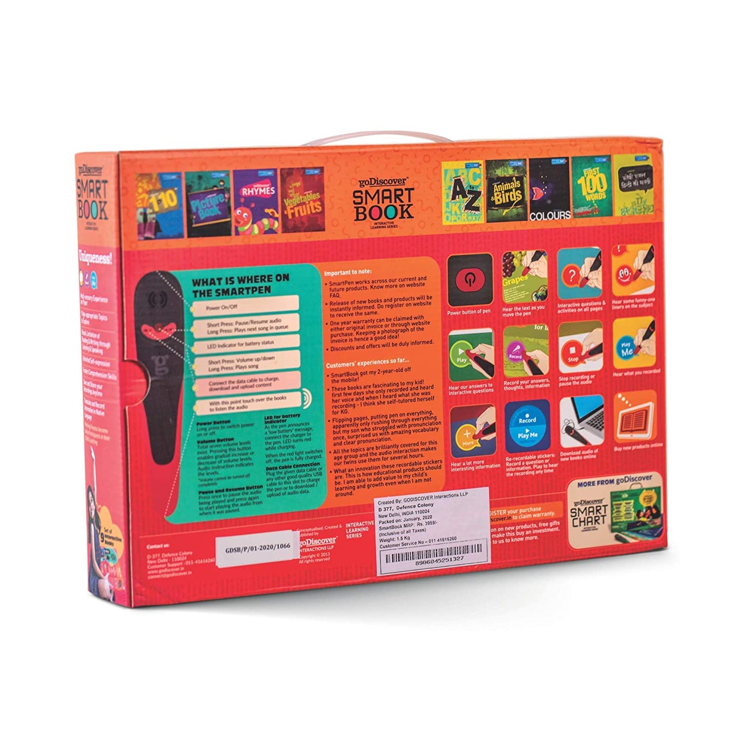 goDiscover Interactive Early Learning Smart Book | Talking Pen for Kids | 9 Books (Alphabets, Colors, Animals/Birds, First 100 Words, Counting, Hindi, Rhymes, Vegetables/Fruits),color Multi