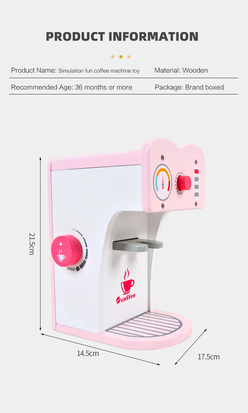 Wooden Pretend Play Coffee Machine Set | Barista Coffee Maker Toy with Cups & Accessories