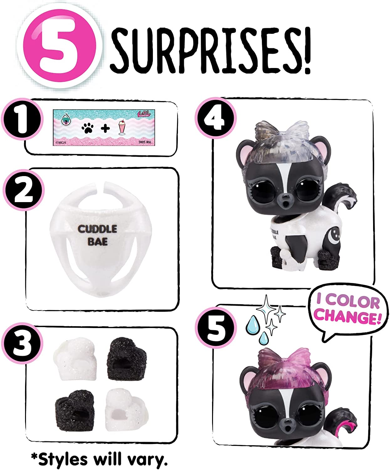 LOL Surprise Glitter Color Change Pets with 5 Surprises- Collectible Pet Including Glittery Accessories, Holiday Toy, Great Gift for Kids Girls Boys Ages 4 5 6+ Years Old