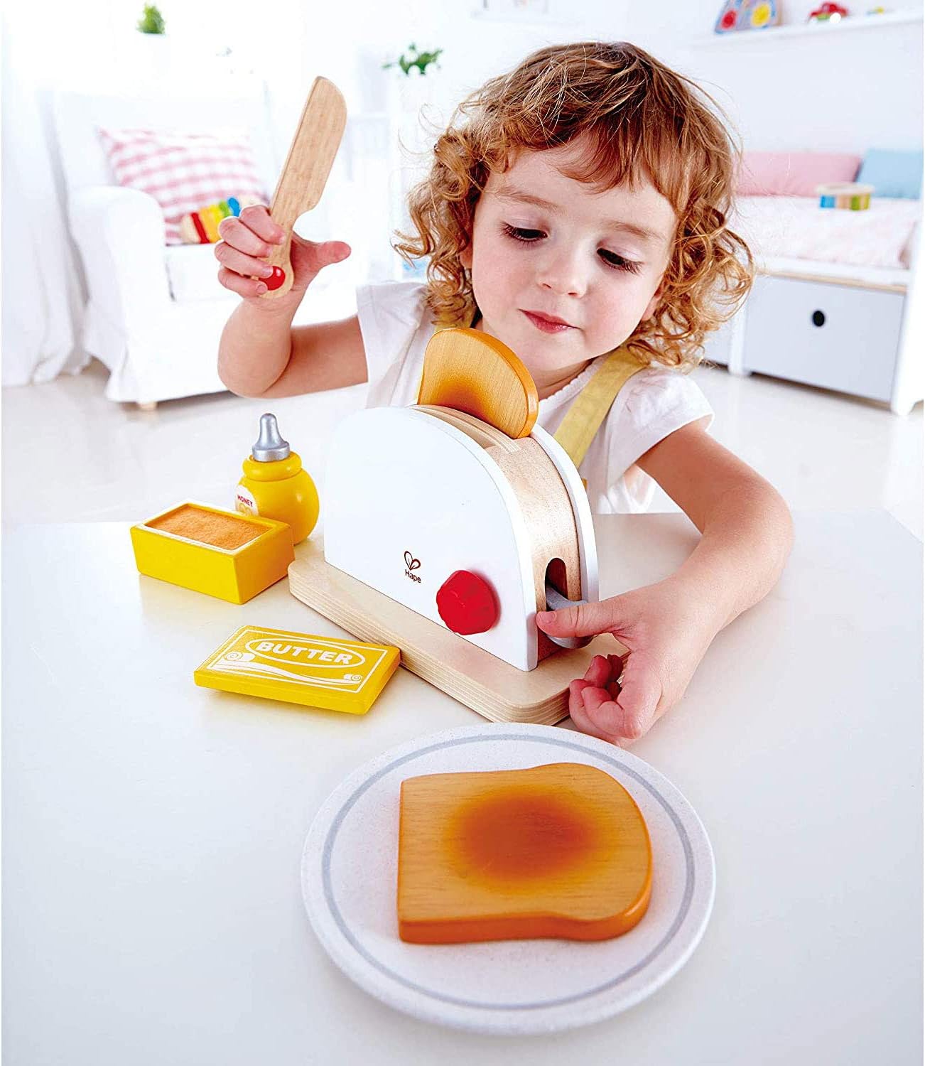 Hape White Wooden Pop-Up Toaster Set