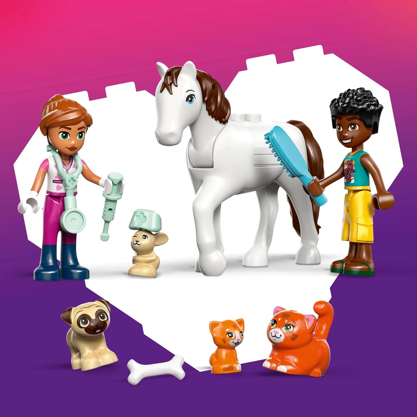 LEGO Friends Animal Vet Clinic - 2 Minidolls, Dog, Bunny, Horse, 2 Cat Figures 42696