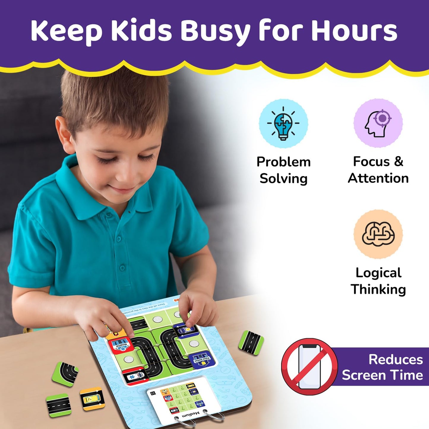 Smartivity Path Maker Brain Puzzle for Kids 4-8 Years Old I Guide Vehicles to Their Destination - 30+ Challenges I Logic & Problem-Solving Puzzle Game...(PACK OF 6)