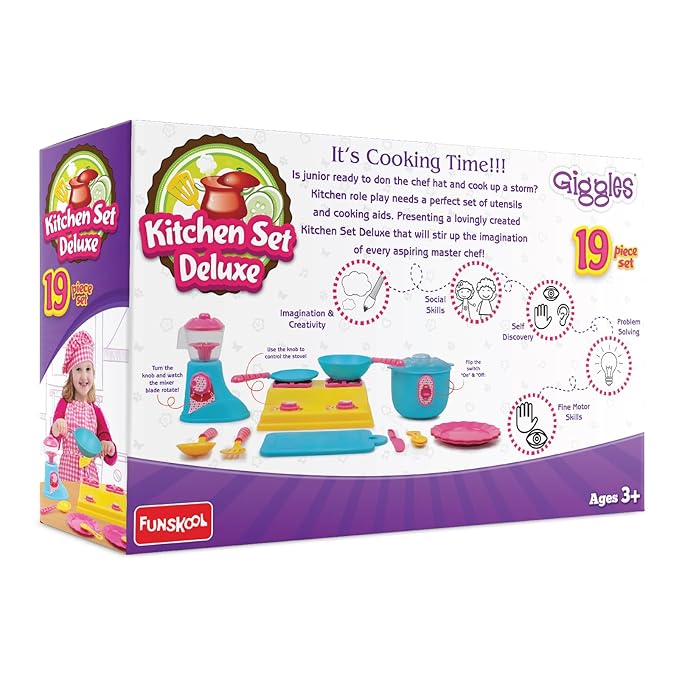 Giggles - Kitchen Set Deluxe, 19 Piece Colourful Pretend and Play Cooking Set (PACK OF 6)