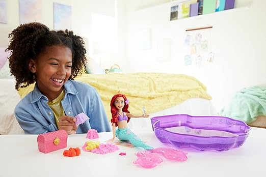 Mattel Disney Princess Ariel Mermaid Doll Playset & Pool Set with Moldable Sand, 3 Sand Molds, Beach Towel & 5 Accessories, Inspired by The Little Mermaid,Doll