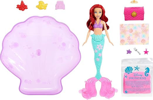 Mattel Disney Princess Ariel Mermaid Doll Playset & Pool Set with Moldable Sand, 3 Sand Molds, Beach Towel & 5 Accessories, Inspired by The Little Mermaid,Doll