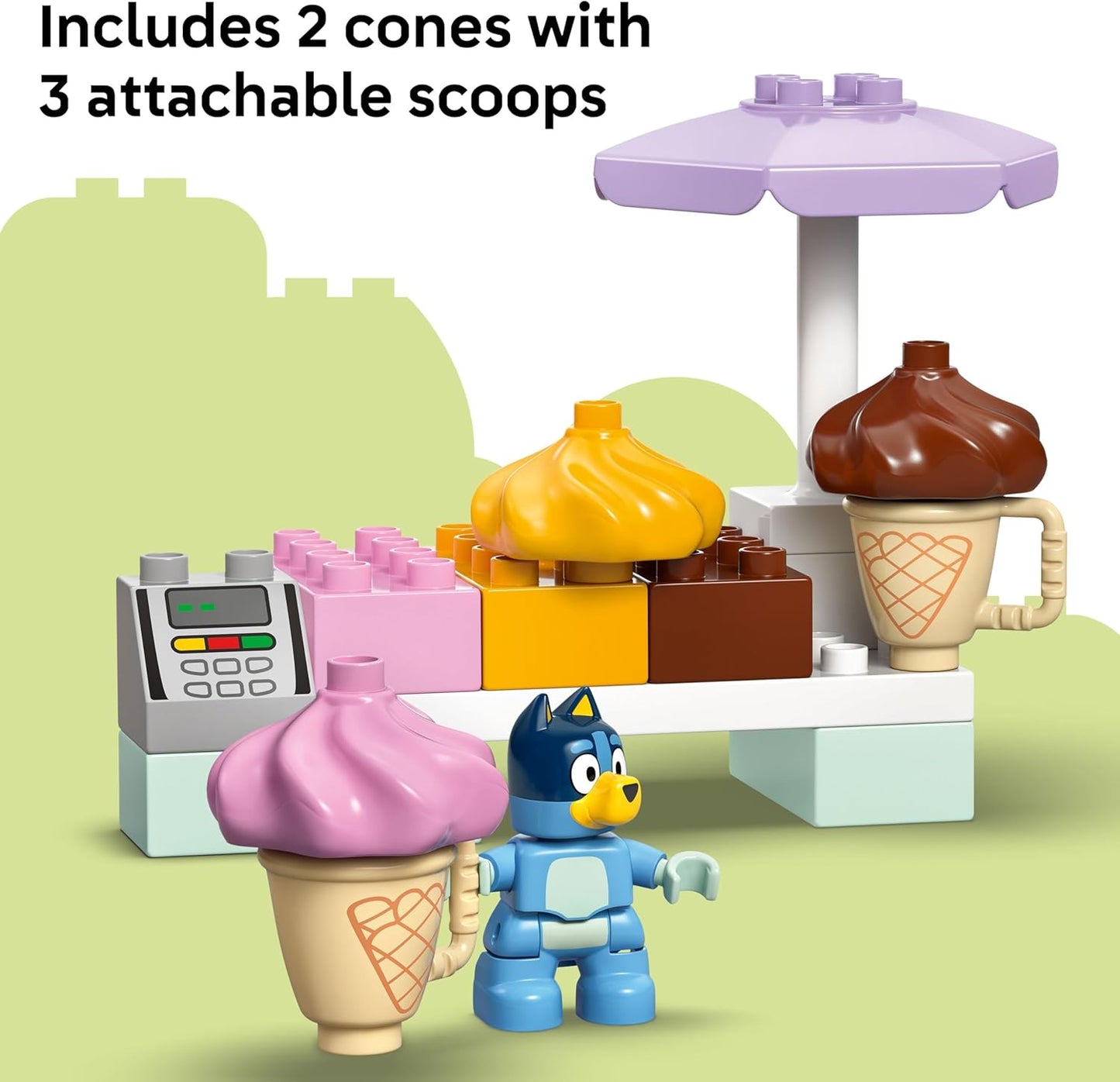 LEGO DUPLO Bluey Ice Cream Trip with Bluey - Toddler Toy for Kids, Boys, and Girls Ages 2+ - Includes Bluey Figure and Ice Cream Toy Stand - Sensory Toy for Pretend Play - Preschool Gift Idea