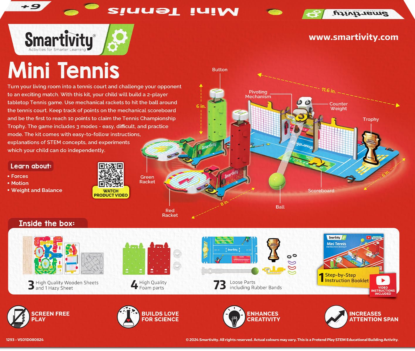 Smartivity Tabletop Tennis Game Kit for Kids 6 to 12, 2-Player STEM Toy with Mechanical Rackets & Scoreboard, Birthday Gift for Boys & Girls Age 6,7,8,9,10,11,12,13,14 Years, Table Tennis(PACK OF 6)