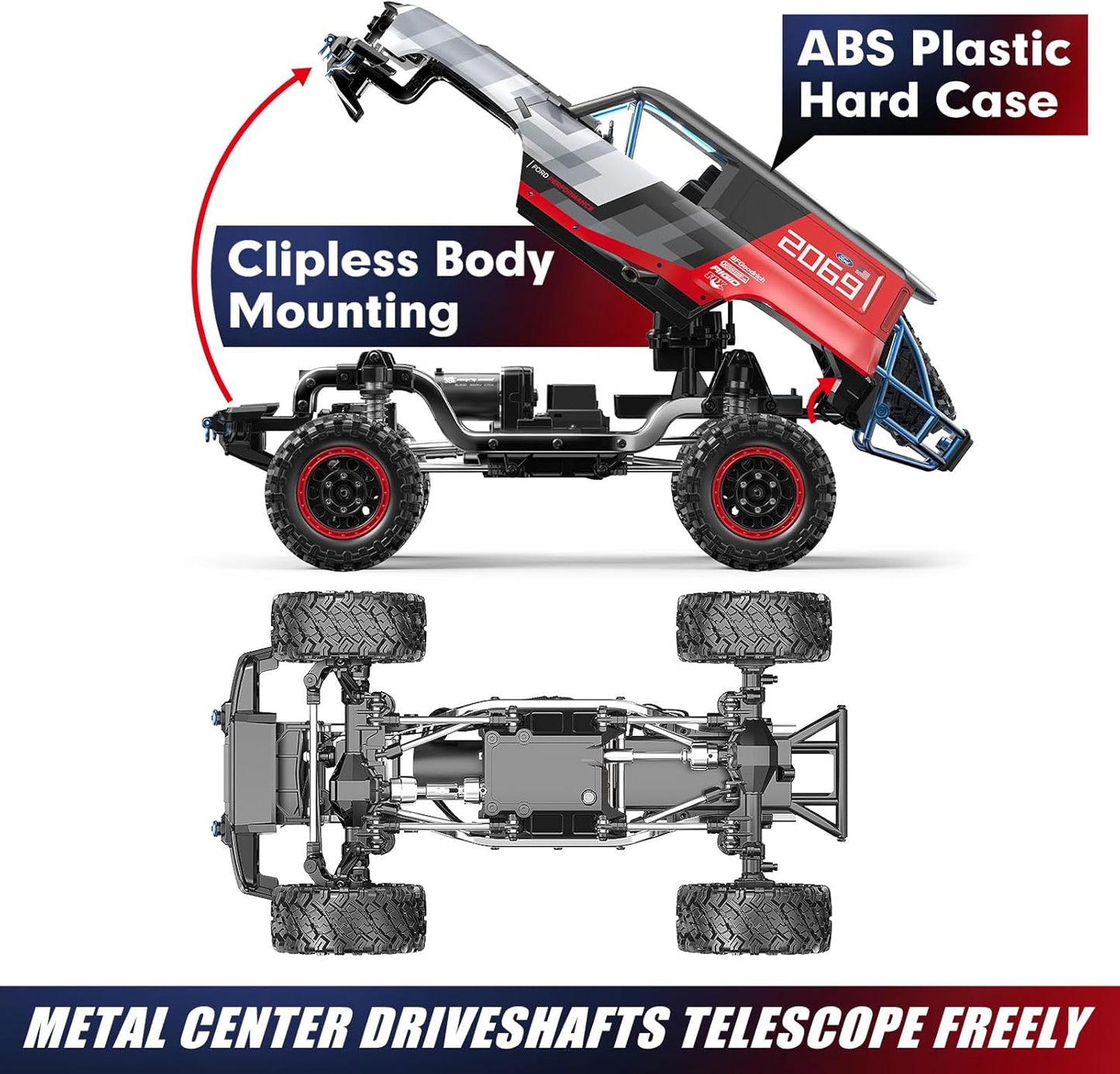 MJX H12P 1/12 Ford Bronco R Brushless RC Crawlers for Adults, Waterproof 4X4 Off-Road RC Rock Trucks with Portal Axles, Hard Case Licensed Remote Control Truck, RTR All Terrain RC Cars with 2 Battery