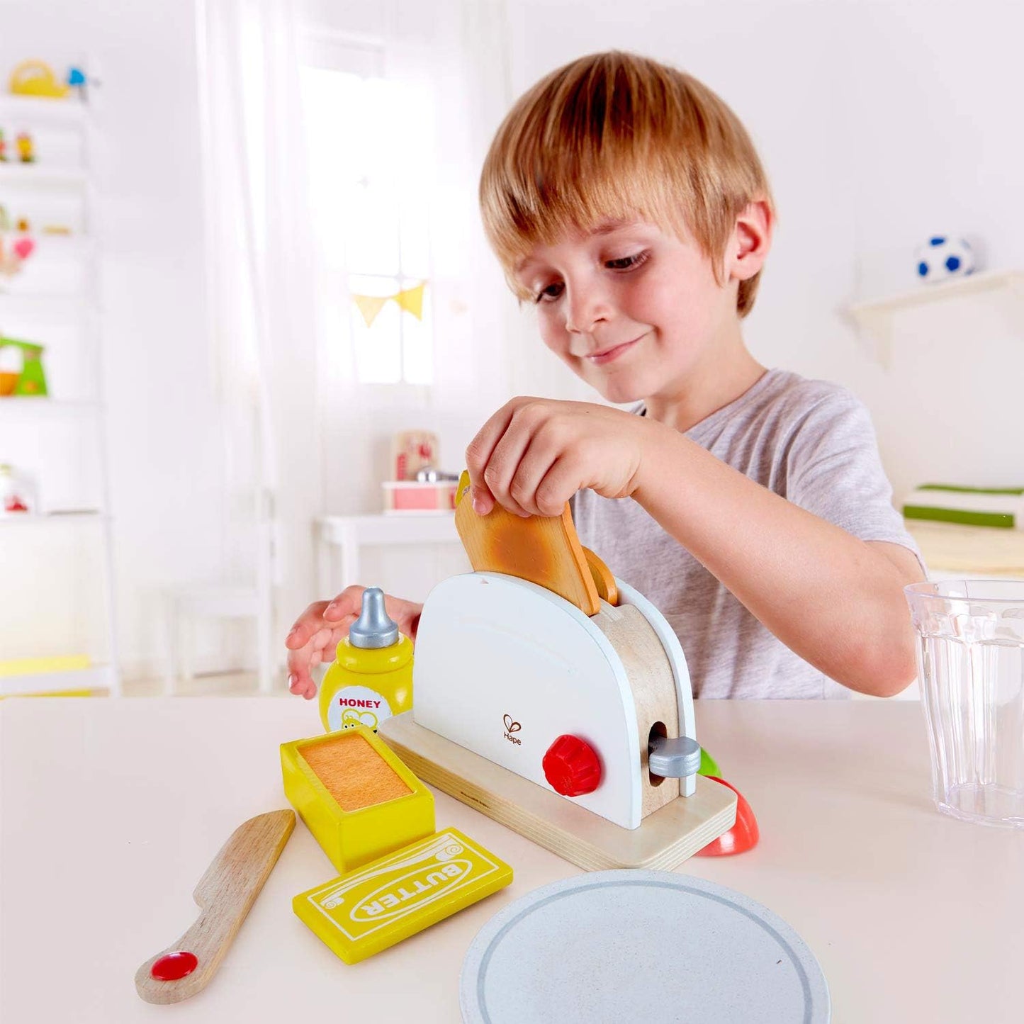 Hape White Wooden Pop-Up Toaster Set