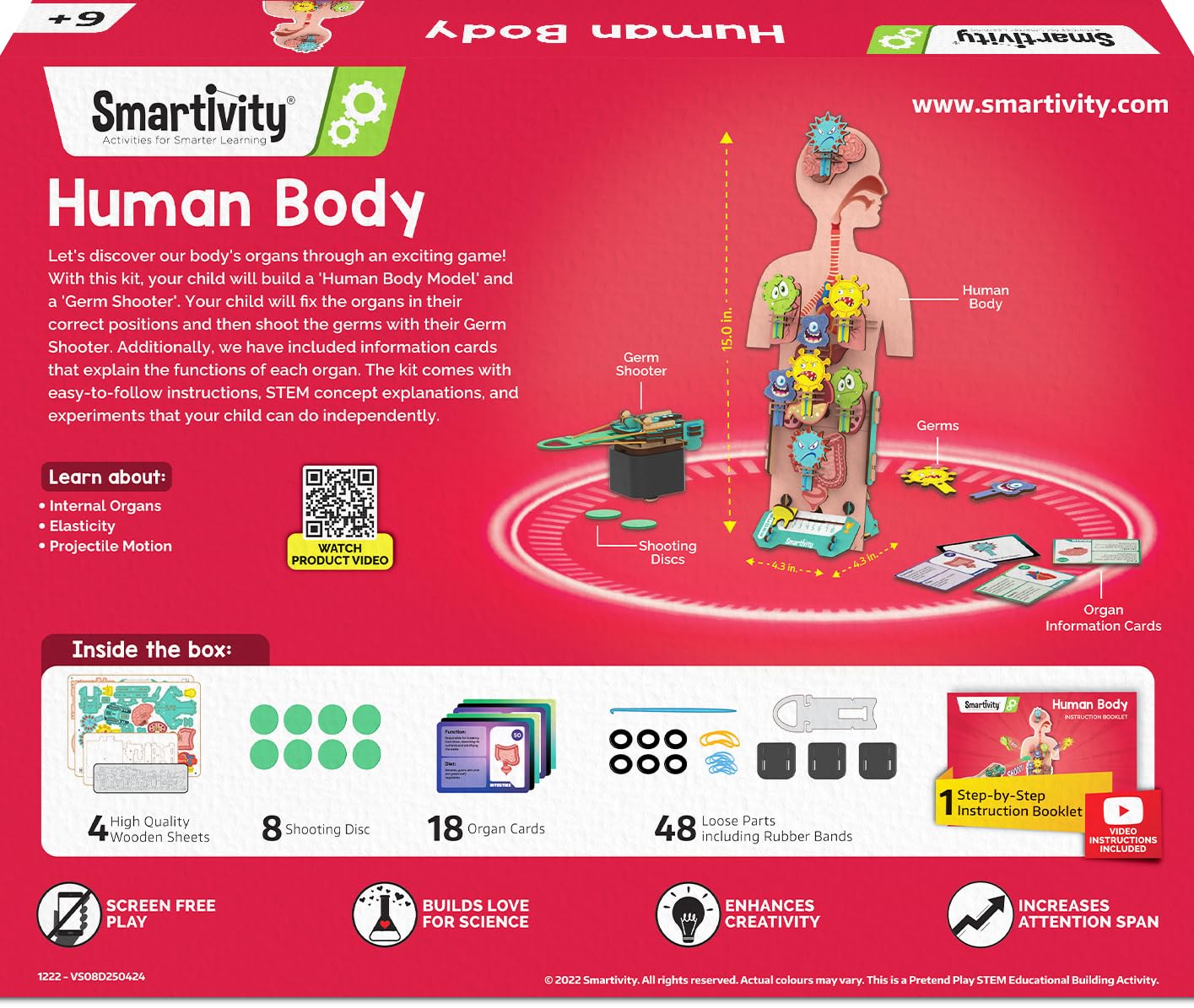 Smartivity Human Body Toy for Kids 6-12 Years|Body Organs & Functions|Birthday Gifts for Unisex|DIY Science Toys 6,7,8,9,10,11,12,13,14 Years Old I STEM Building Set Wooden Construction Game,79 Pcs(PACK OF 6)