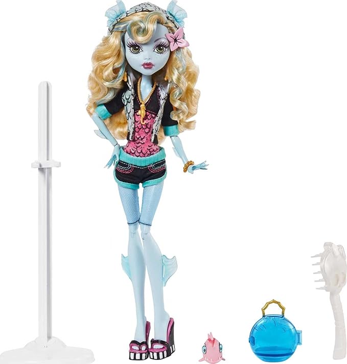 Monster High™ Lagoona Blue Reproduction Doll (10.5 in) Wearing Original Fashion & Shoes, with Pet, Doll Stand & Accessories, Gift for Collectors