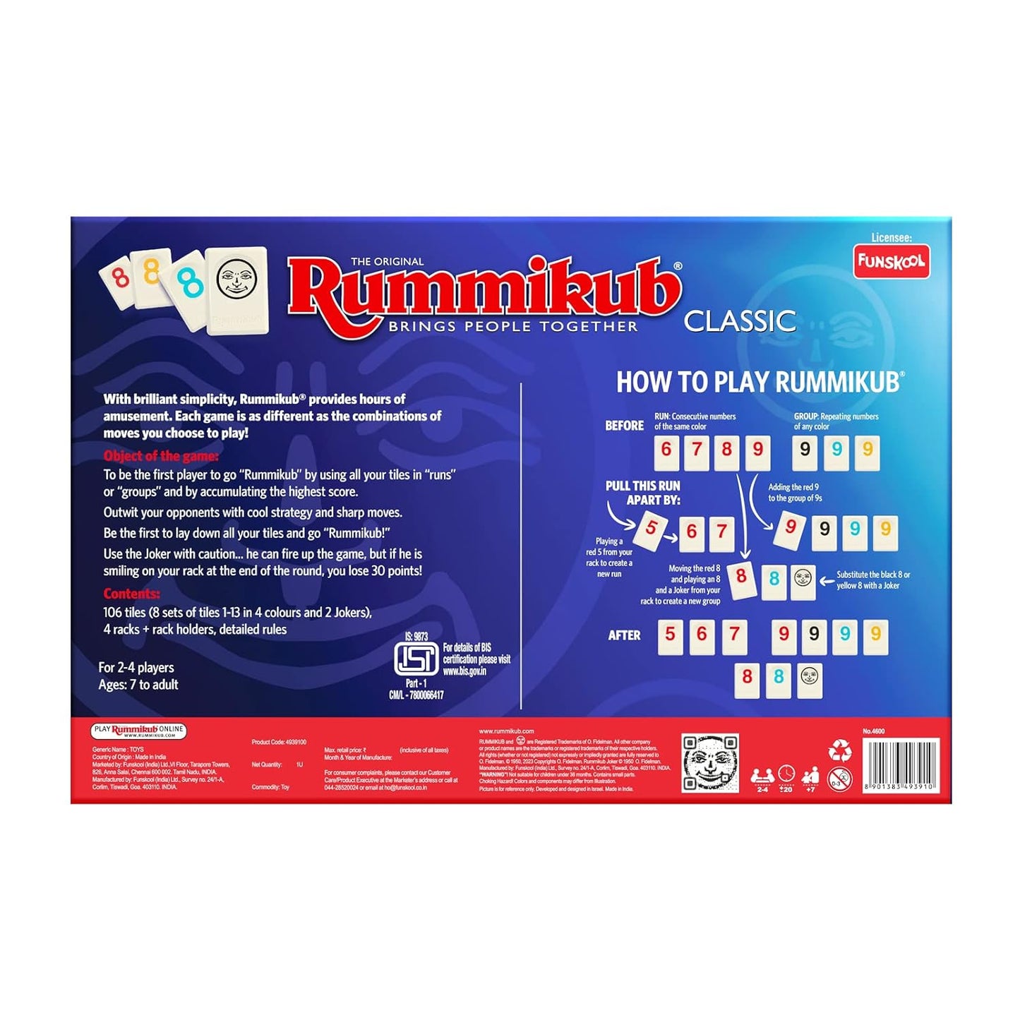 Original Rummikub Number, Classic Tile Game for Kids, 2-4 Players, Educational (PACK OF 6)