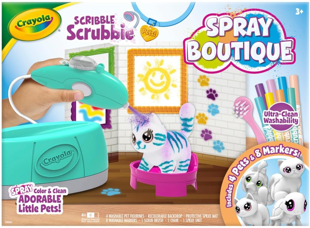 Crayola Scribble Scrubbie Pets Spray Boutique, Airbrush Art Set for Kids