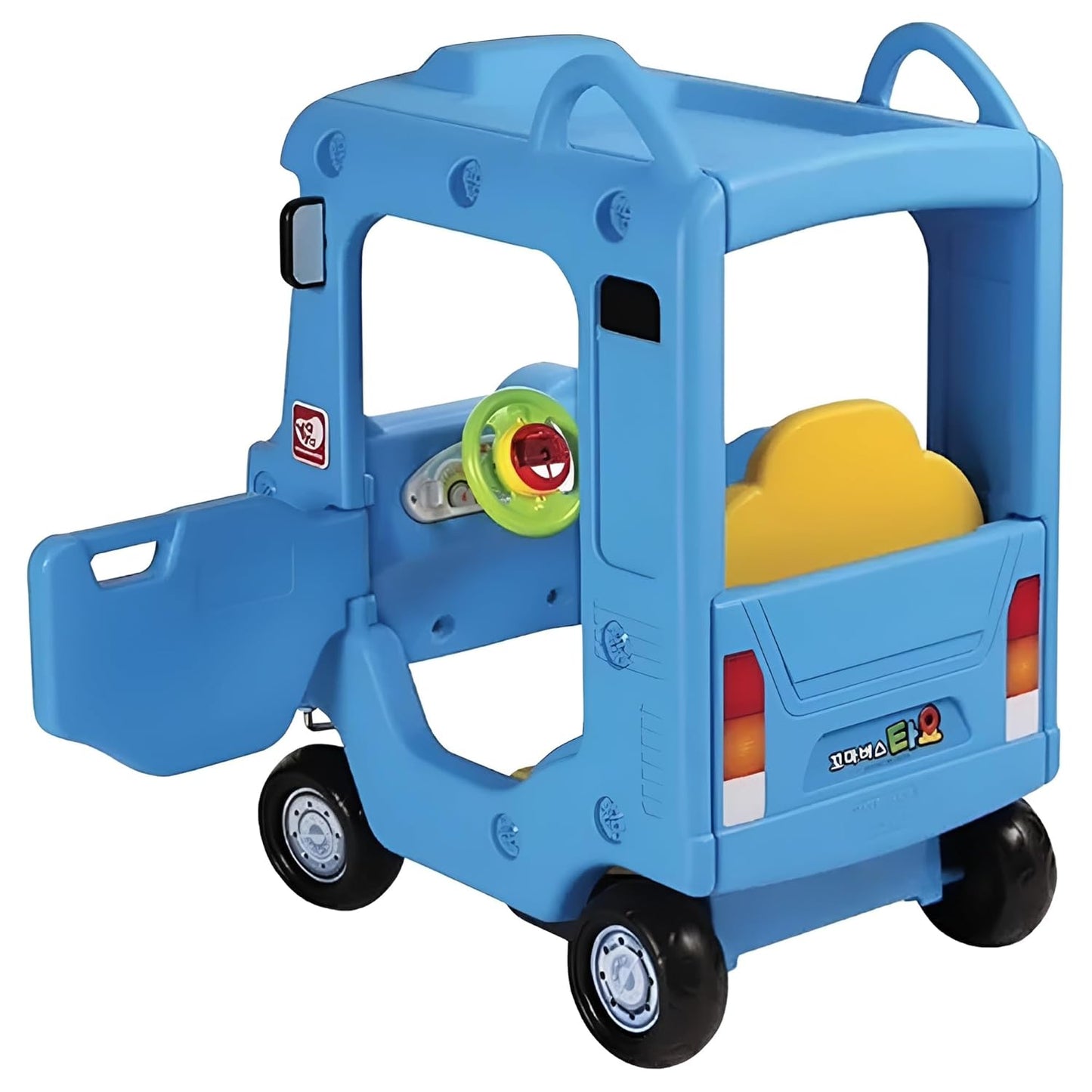 Yaya Blue Bus Roof Car, Ride-on Toy with Interactive Steering Wheel, EVA Foam Wheels, Storage Compartment, 360° Rotating Front Wheel, Double Opening Doors, Indoor Outdoor Use