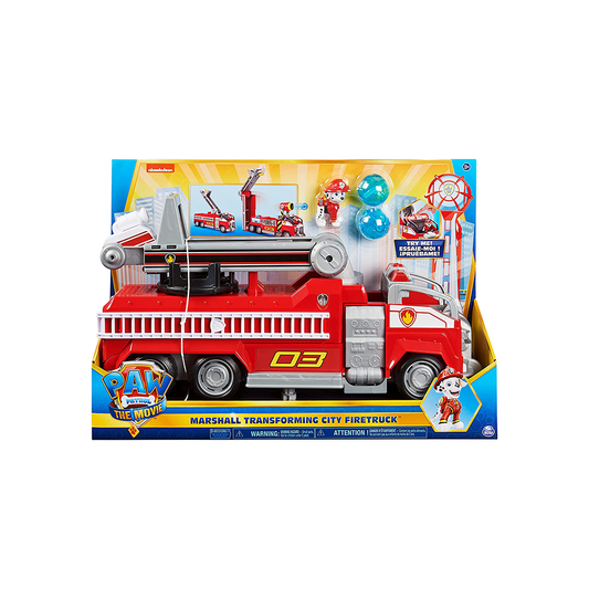 Paw Patrol Marshall’s Transforming Movie City Fire Truck with Extending Ladder, Lights, Sounds and Action Figure Toy|Roleplay Toy|Vehicle Set|Best Gift For Kids