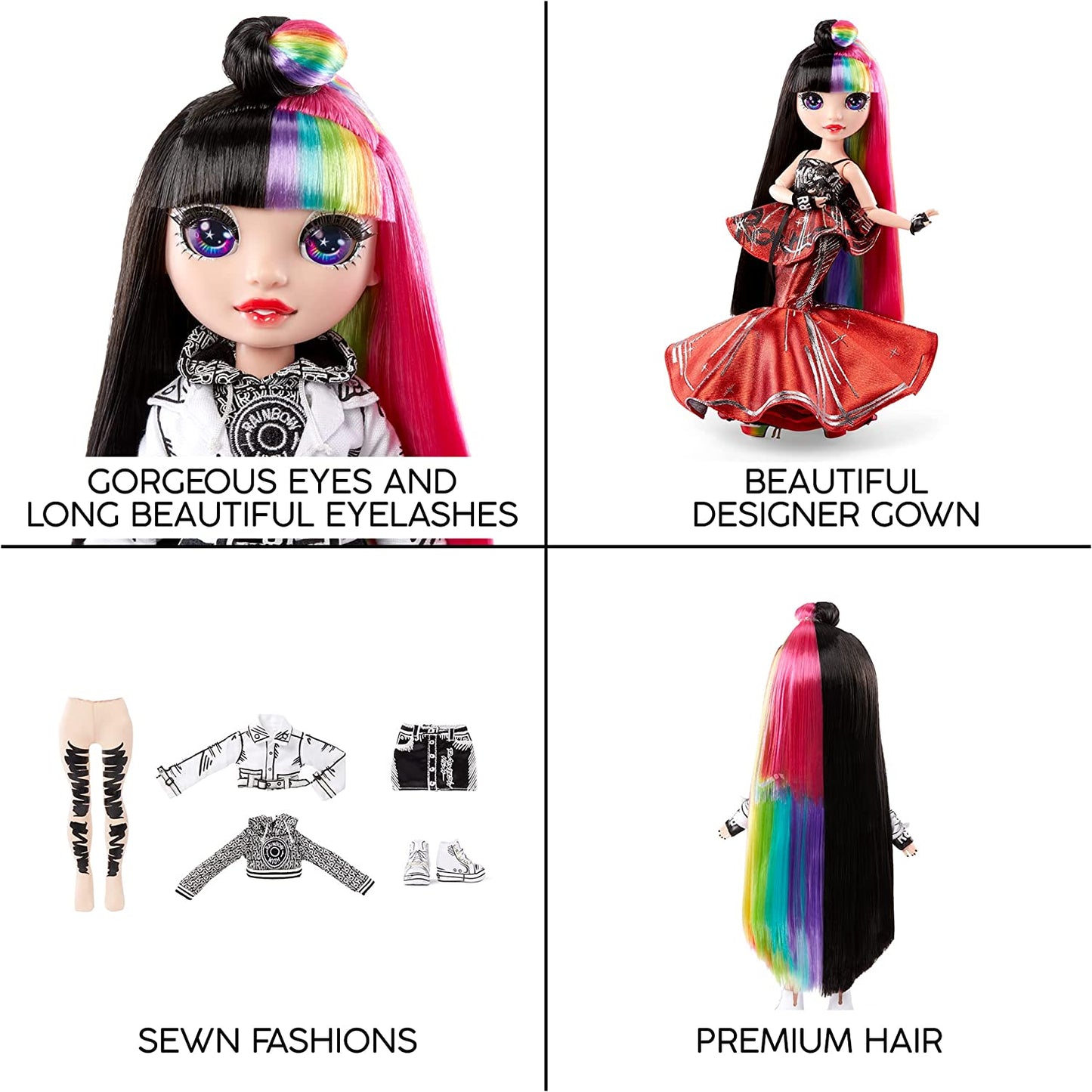 Rainbow High 2021 Jett Dawson Collector Fashion Doll with Black and Rainbow Hair, 2 Designer Outfits to Mix & Match Accessories, Gift for Kids & Collectors, Toys for Kids Ages 6 7 8+ to 12 Years