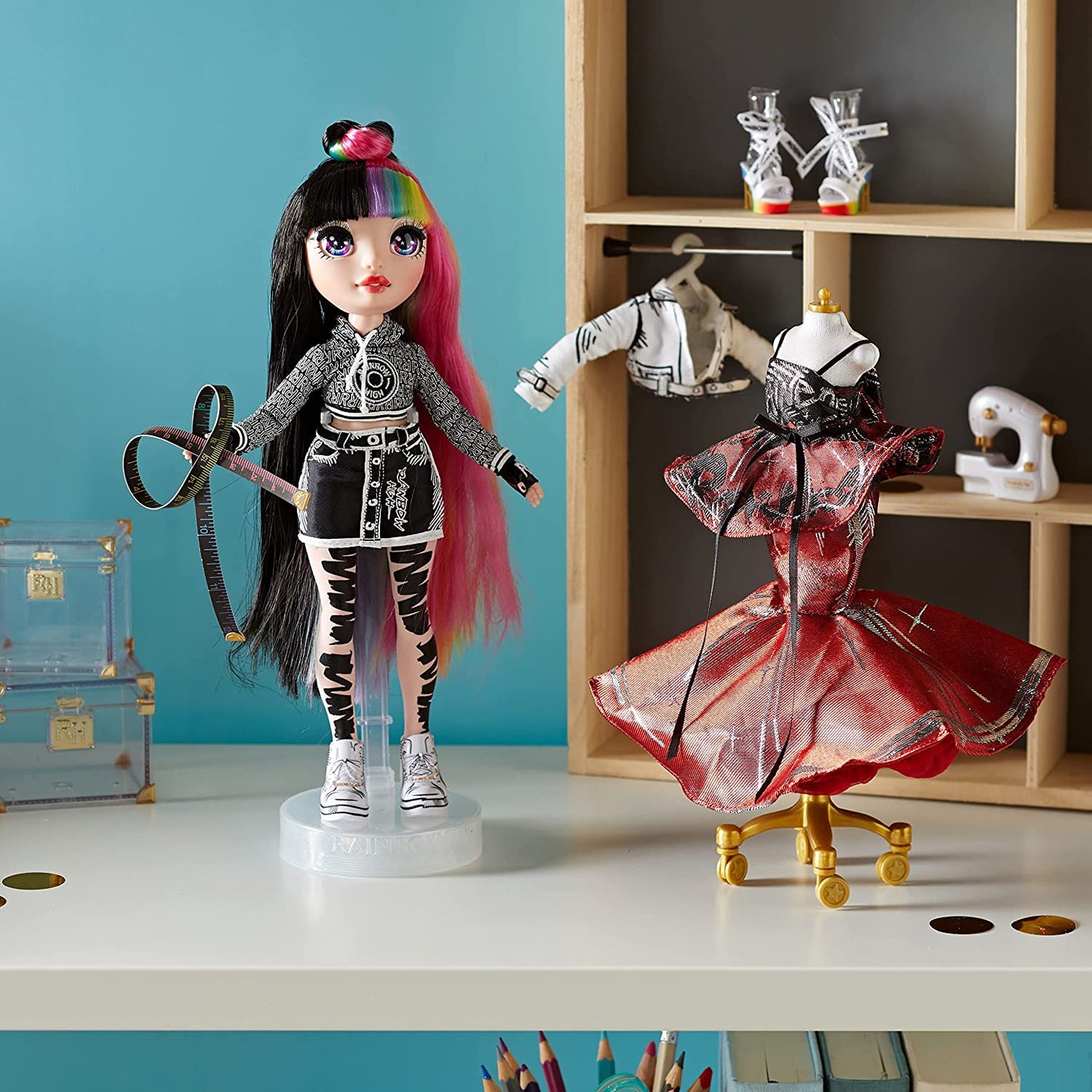 Rainbow High 2021 Jett Dawson Collector Fashion Doll with Black and Rainbow Hair, 2 Designer Outfits to Mix & Match Accessories, Gift for Kids & Collectors, Toys for Kids Ages 6 7 8+ to 12 Years