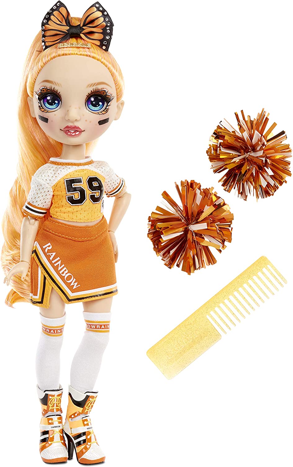 Rainbow High Cheer Poppy Rowan – Orange Cheerleader Fashion Doll with 2 Pom Poms and Accessories, Great Gift for Kids 6-12 Years Old