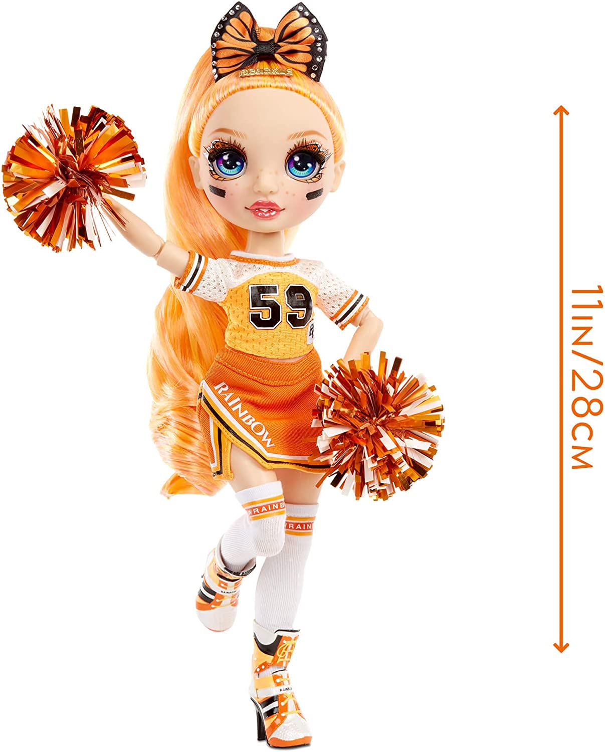 Rainbow High Cheer Poppy Rowan – Orange Cheerleader Fashion Doll with 2 Pom Poms and Accessories, Great Gift for Kids 6-12 Years Old