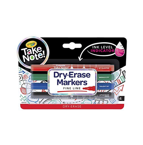 Crayola Take Note Dry Erase Markers, Fine Line, 4 Count