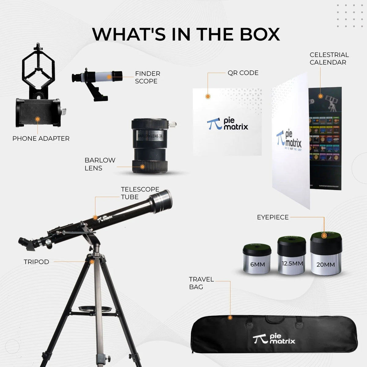 Pie Matrix Phoenix 60700 Refractor Telescope – 60mm Aperture, 700mm Focal Length, 3 Eyepieces, 3X Barlow, Tripod & Travel Bag