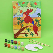 Kalakaram Canvas Painting Kit with Printed Canvas Board, Paints and Brushes (Colored Parrot)