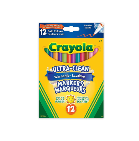 Crayola Ultra-Clean Washable Fine Line Markers, Bold Colours, 12 Count