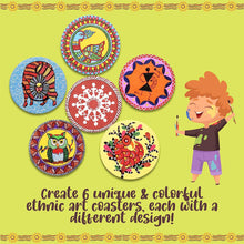 Kalakaram Paint Your Own Ethnic Art Coasters DIY Kit with Design Paint 6 Ethnic Art Coasters with 3 Art Forms with This Kit, Madhubani, Warli and Gond Painting Art Kit, Painting Set/Kit for Kids